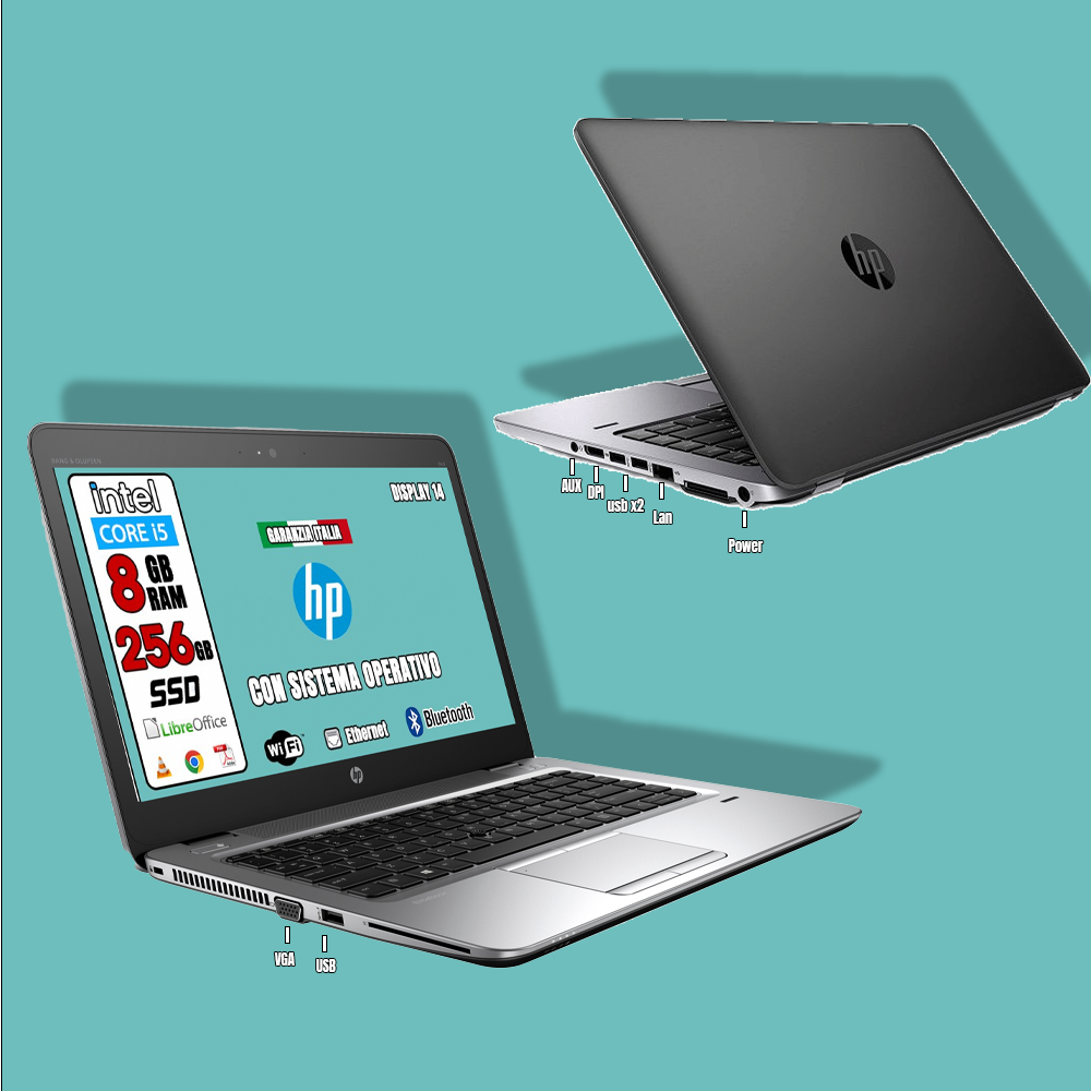 Notebook HP 840 G1 (RICONDIZIONATO) • Intel® Core™ i5-4310U • 8 GB DDR3L • 256 GB SSD • Sistema Operativo + Libre Office • Cuffie WIRELESS + MOUSE