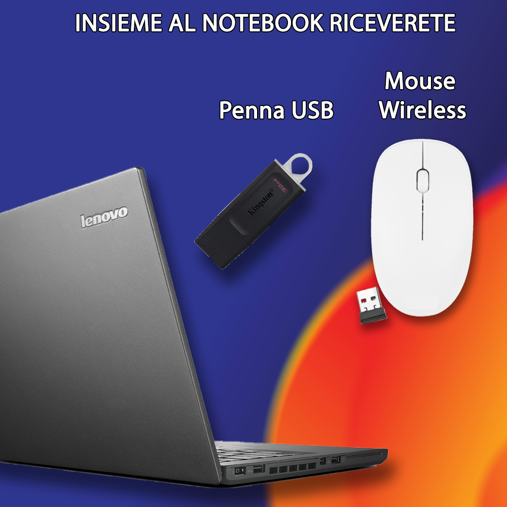 Notebook Lenovo T450 TOUCHSCREEN (RICONDIZIONATO) • Cpu i5 • 8 GB ram • 512GB SSD • Sistema Operativo + Libre Office • Mouse e Pendrive