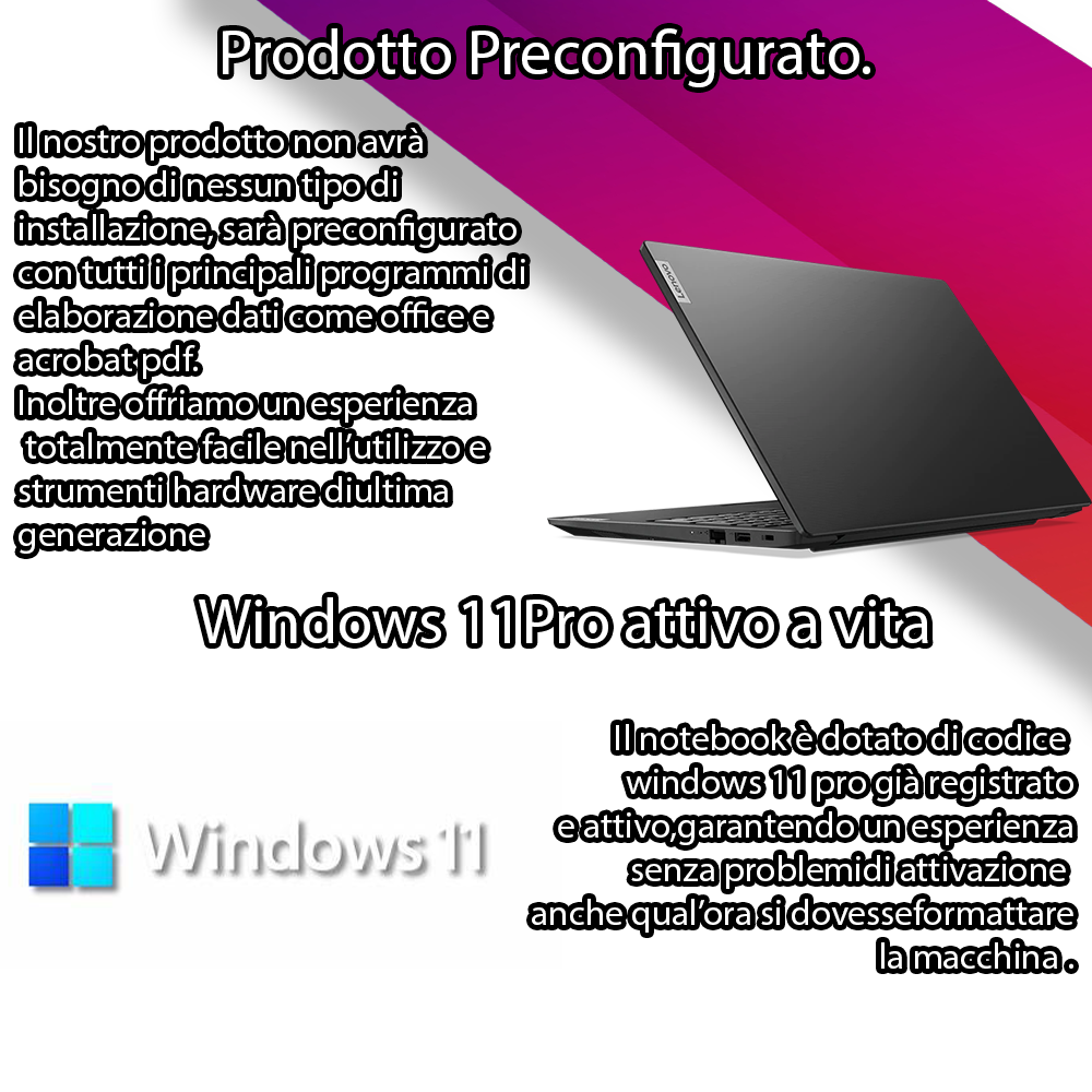 Notebook NUOVO Lenovo •AMD Ryzen™ 5 5500U 2,1 GHz • 16 GB DDR4-256 GB SSD • Windows 11 Pro e Pacchetto Office 2021 • Mouse e HUB USB Type c.