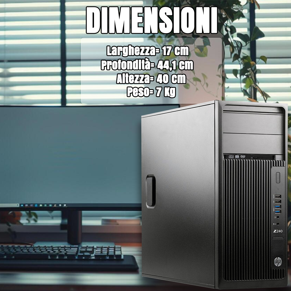 HP Workstation Z240 PC RICONDIZIONATO, Processore core i7-6700K, Memoria Ram 64GB, Disco 1500 GB (1000 SSD + 512 HDD), SCHEDA VIDEO NVIDIA QUADRO K2000 2GB DDR5, WIN 11 PRO + OFFICE 365