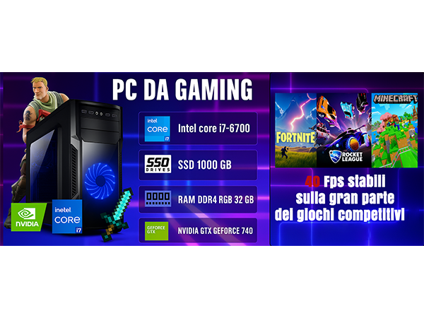 Betazon PC Fisso Gaming Desktop NUOVO • Cpu intel core i7-6700 • 32GB RAM DDR4 • 1TB SSD • Windows 11 Pro • WiFi • nvidia GEFORCE GT 740 4GB • Pronto All'Uso