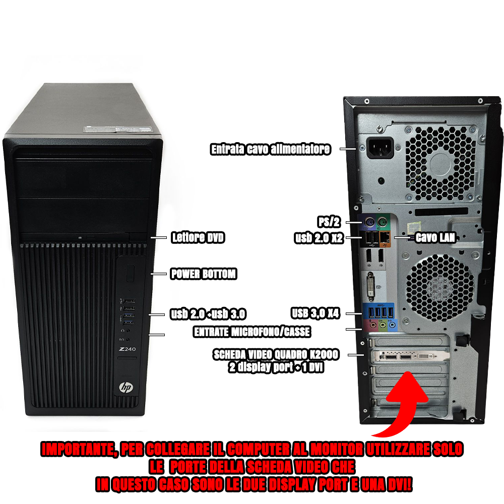 HP Workstation Z240 PC RICONDIZIONATO, Processore core i7-6700K, Memoria Ram 64GB, Disco 1500 GB (1000 SSD + 512 HDD), SCHEDA VIDEO NVIDIA QUADRO K2000 2GB DDR5, WIN 11 PRO + OFFICE 365