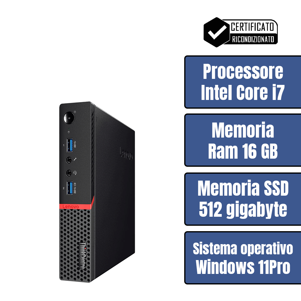 Lenovo ThinkCentre Tiny •Intel® Core™ i7 • 16 GB ram DDR4 • 512 GB SSD • Sistema Operativo • Pennetta Wi-Fi