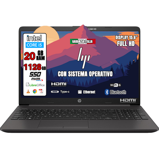 HP Notebook NUOVO • CPU Intel i5 @ 2,8ghz • Monitor 15.6" • SSD nvme 128 GB + 1 TB HDD • Ram 20 GB • Sistema operativo WIN 11