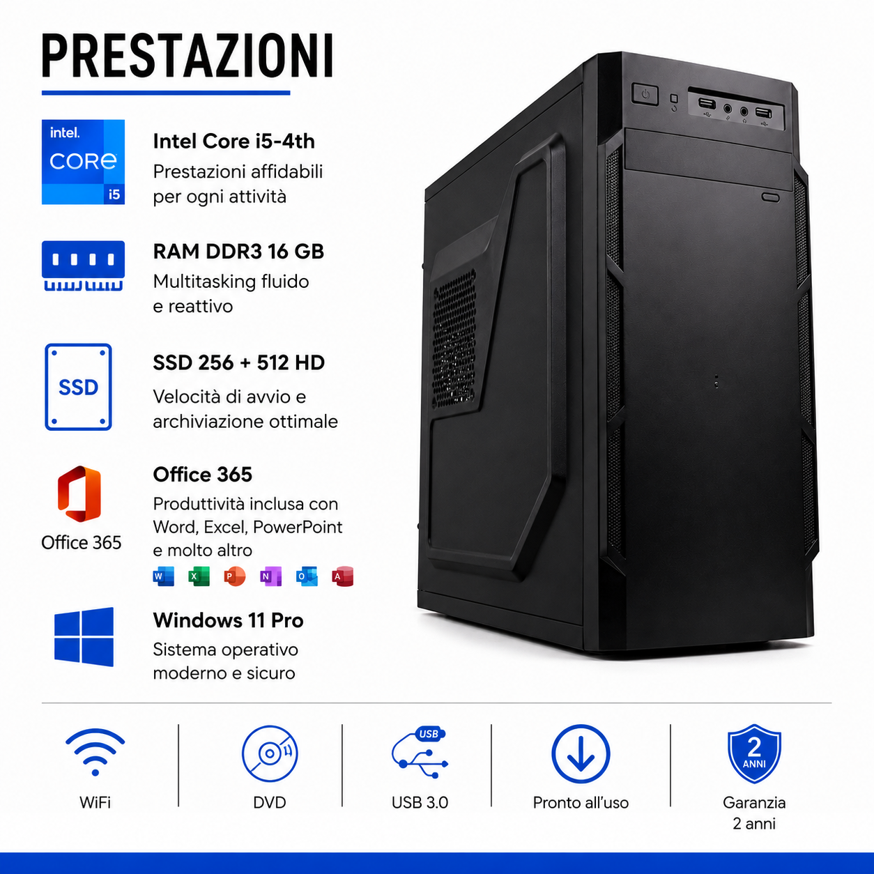 Betashop Computer EAN:8052219930175 NUOVO HD Intel® i5 • 16 GB DDR4-SDRAM • 256 GB SSD storage + 756 HDD • Sistema Operativo