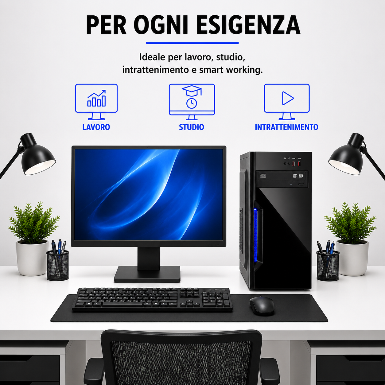 PC Fisso Desktop NUOVO • Cpu intel core i7-4790 • 32GB RAM DDR3 • 1TB SSD • Windows 11 Pro • Office 365 • Pronto All'Uso • USB 3.0 • DVD • pennetta wifi in omaggio