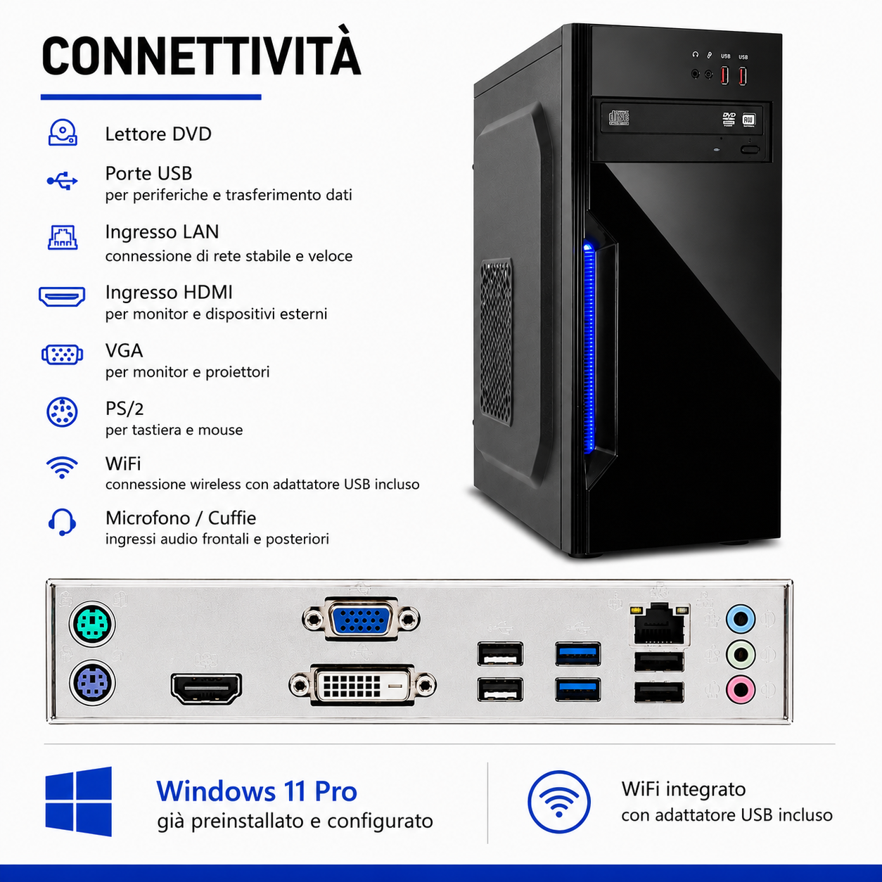 PC Fisso Desktop NUOVO • Cpu intel core i7-4790 • 32GB RAM DDR3 • 1TB SSD • Windows 11 Pro • Office 365 • Pronto All'Uso • USB 3.0 • DVD • pennetta wifi in omaggio