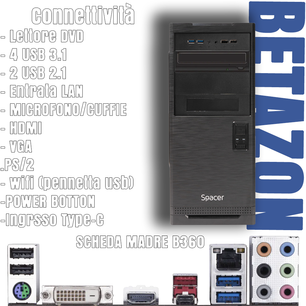 PC Fisso Desktop NUOVO • Cpu intel core i7-8700 • 32GB RAM DDR4 • 1TB SSD NVME 2.0 • Windows 11 Pro • WiFi • Office 365 • Pronto All'Uso • USB 3.0 • PC Professionale per Ufficio, Casa, Scuola