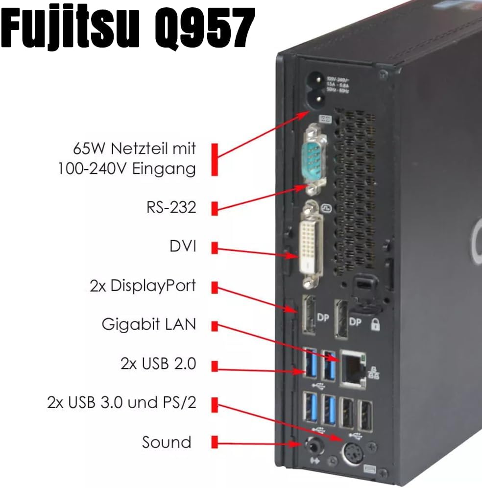 Mini pc Fujitsu Esprimo Q957 • Intel Core i3 6100T • 8GB Ram • 256 GB Ssd • ingresso Type-C e WIFI • windwos 11 pro + office 365 (ricondizionato)