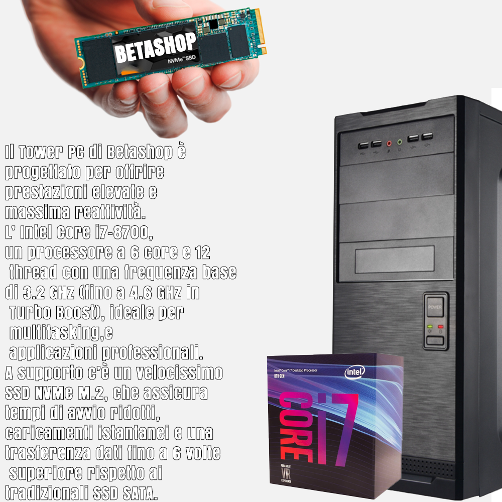 PC Fisso Desktop NUOVO • Cpu intel core i7-8700 • 32GB RAM DDR4 • 1TB SSD NVME 2.0 • Windows 11 Pro • WiFi • Office 365 • Pronto All'Uso • USB 3.0 • PC Professionale per Ufficio, Casa, Scuola